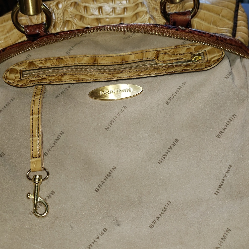 ๐๐ค๐ TRI-COLOR BRAHMIN LISA PRALINE SATCHEL SHOULDER CROC EMBOSSED LEATHER BAG - Picture 14 of 16